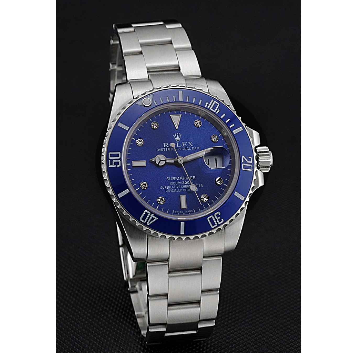 Aaa replica watch Stainless Bracelet Steel Case Blue Diamond Submariner Rolex Steel Stainless Markers Dial 622638 0516